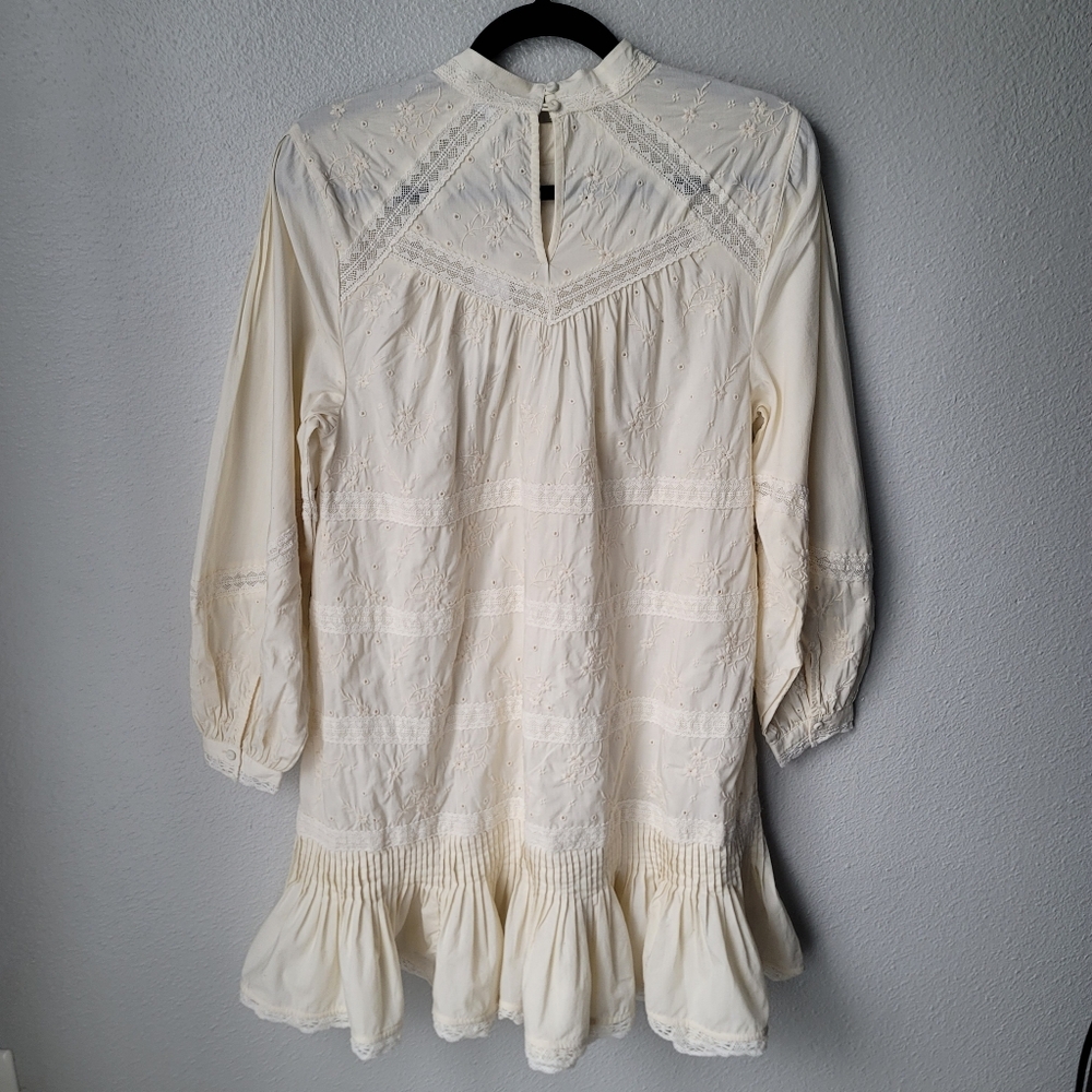 Unsubscribed 3008 Victorian Embroidered Boho Mini Dress Size XSmall In Ivory NWT - Picture 8 of 12